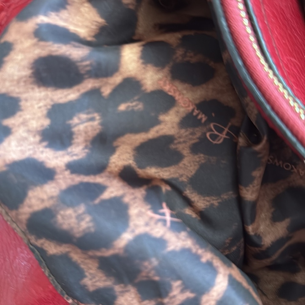 B. Makowsky Crimson leather handbag with animal print interior. just fabulous! - Picture 9 of 14